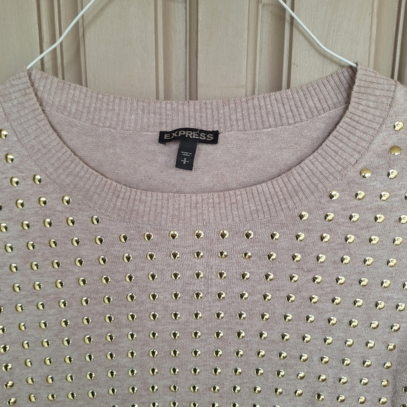 Express Sweater SzS/P Cream Stud Embellished Front Banded Cuff/Hem Cotton/Nylon - Picture 2 of 9